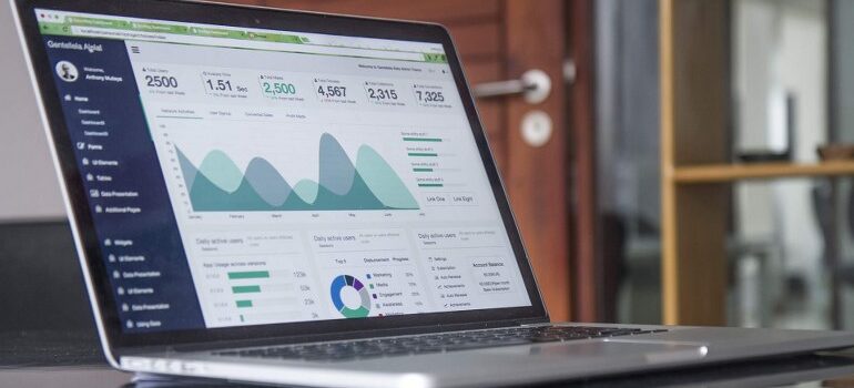 A laptop screen showing data gathered by VoIP integration with CRM.