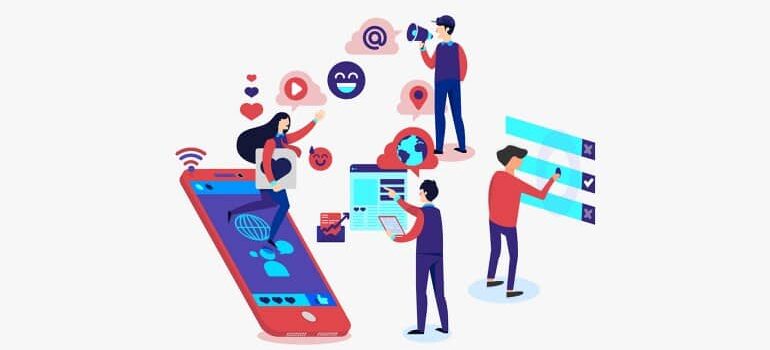 People working on social media.