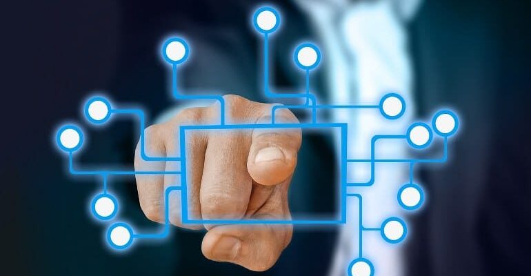 A person pointing to a data module, showing how to identify bad CRM data and avoid it.