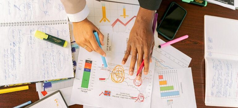 People working on company plans.