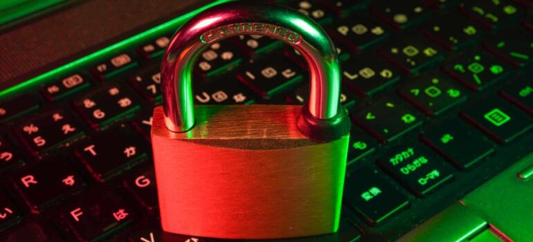 A padlock on a laptop, representing digital security.