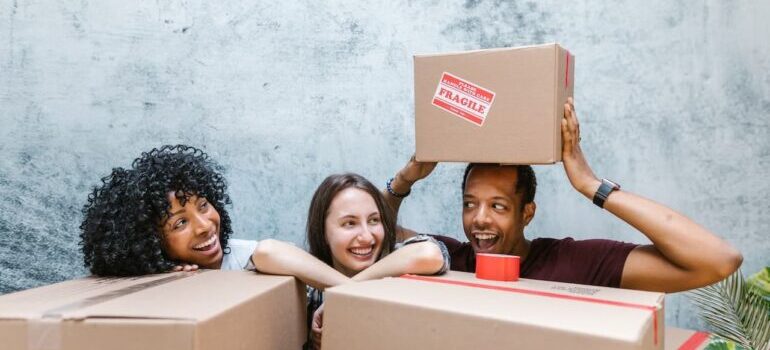 Happy family during relocation.