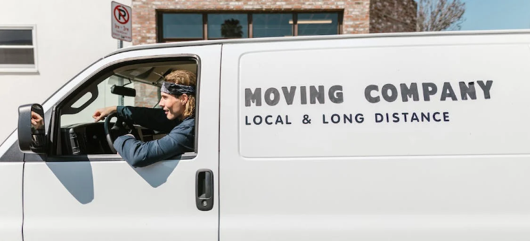 A moving company van