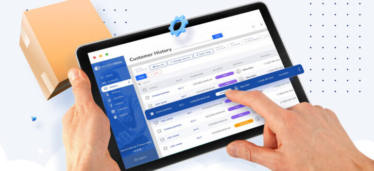 CRM dashboard for moving companies showing lead tracking, job scheduling, and analytics reports