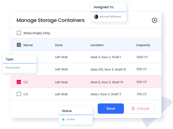 storage container count in moverstech crm